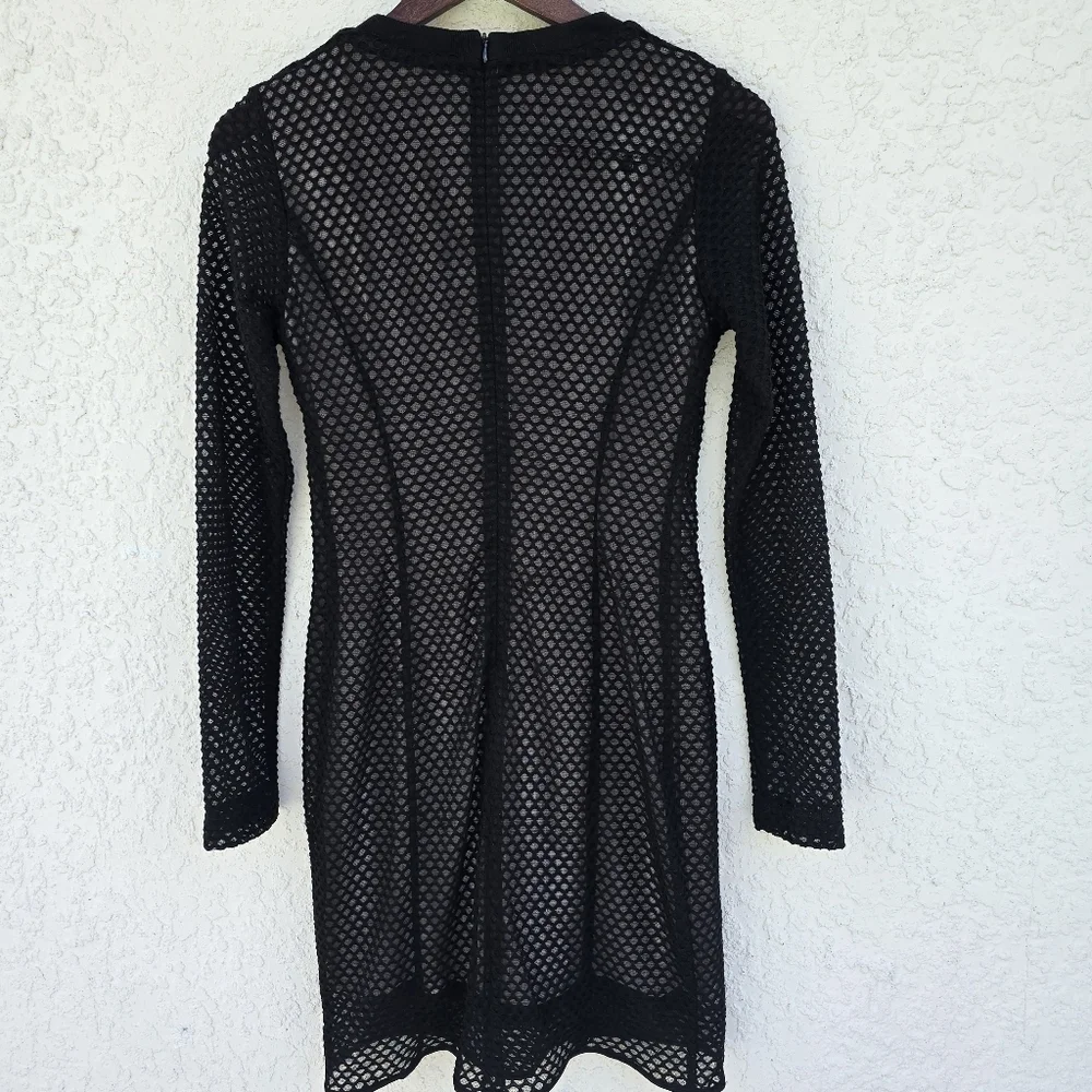 NWT Mesh Sleeve Bodycon Midi Dress Black Minimalist Luxury Goth Size 4